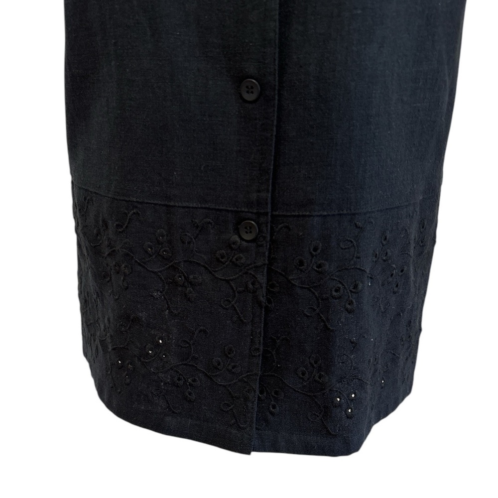 NWOT 90s KAREN SCOTT BLACK LINEN BLEND SLEEVELESS BLOUSE W EYELET LACE HEM SZ L - Picture 6 of 8
